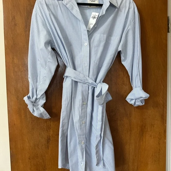Abercrombie & Fitch Light Blue Striped Shirt dress - Picture 1 of 3